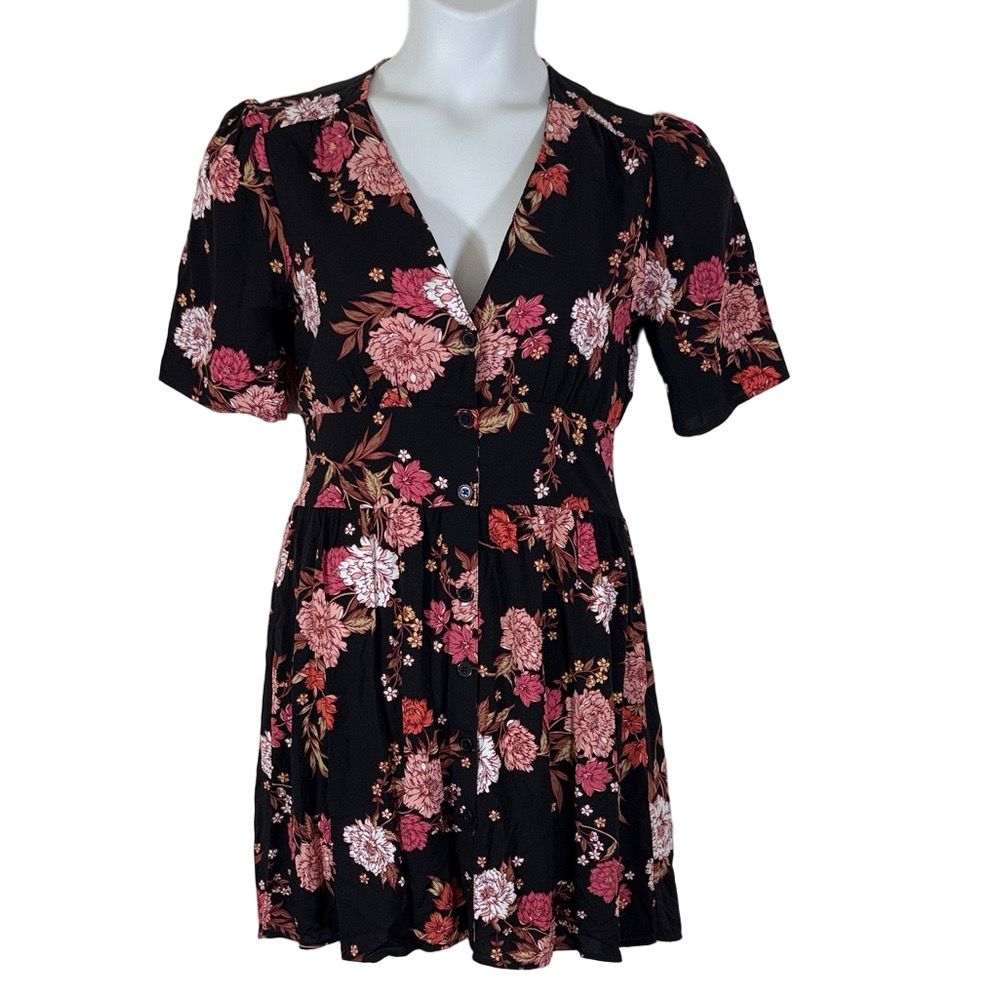 Band of Gypsies Black and Pink Floral Mini Dress SKU1015